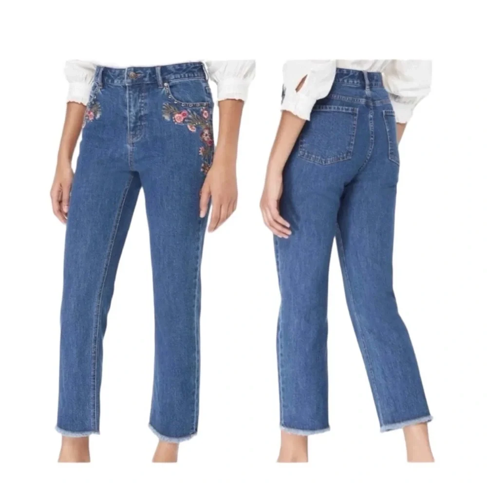 KATE SPADE Broom St. Dorsy Embroidered Raw Hem High-rise Cropped Jeans Size 27